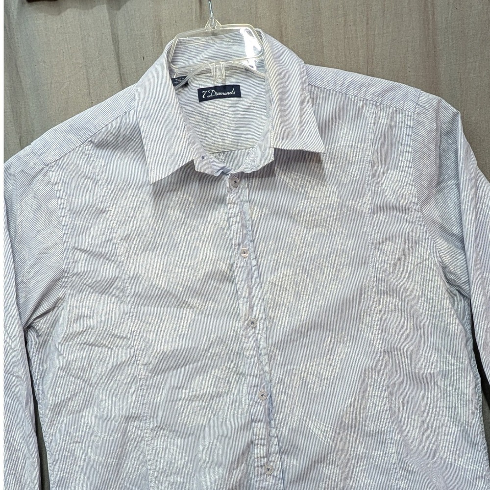 7 Diamonds Mens XL Blue White Pinstripe Floral Button Shirt Long Sleeve Cotton